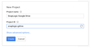 Creare il progetto SnapLogic in Google Drive