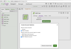 Create new pipeline with REST Get Snap, add new OAuth2 account