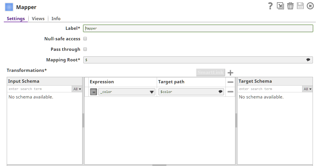 Settings for the Mapper Snap.