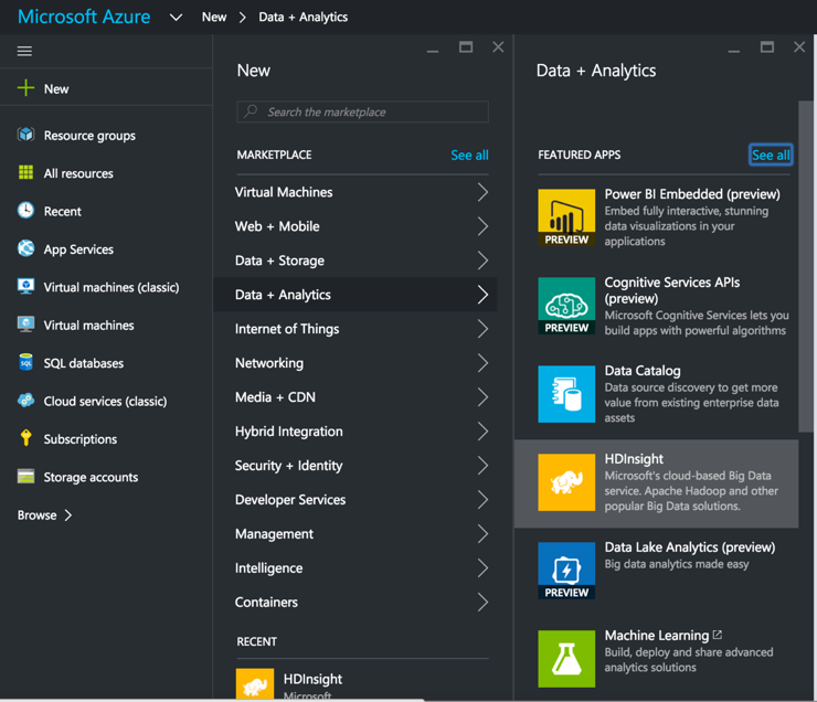 HDInsight Cluster from Azure portal