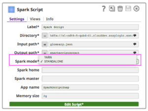 Figura 5 - Le proprietà dello snap degli script di Spark