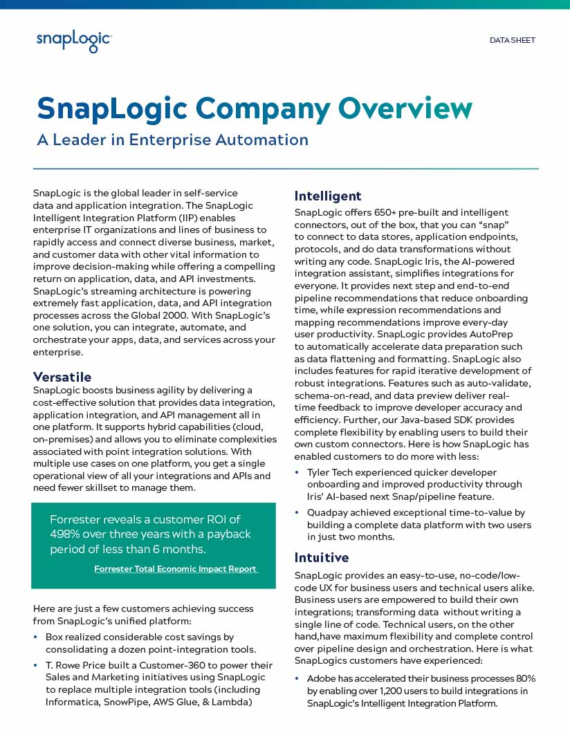 SnapLogic Company Overview data sheet