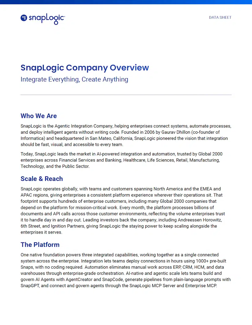 SnapLogic Company Overview data sheet thumbnail