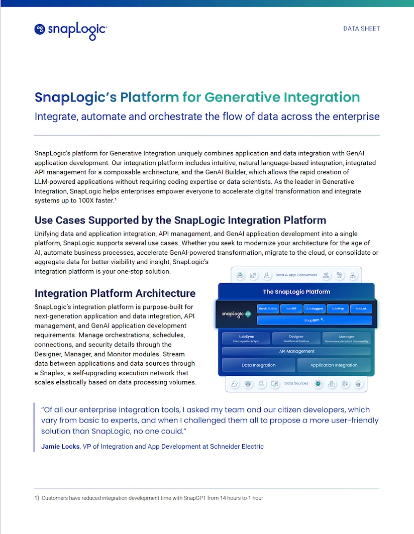 SnapLogic’s Platform for Generative Integration data sheet thumbnail