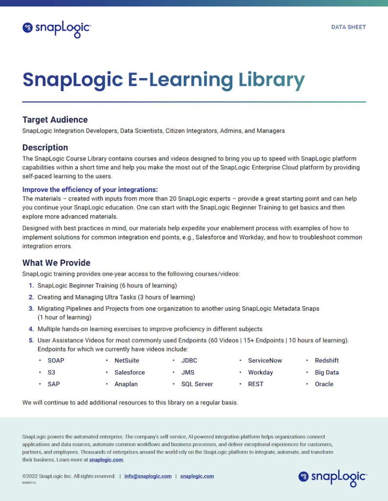 SnapLogic E-Learning Library preview