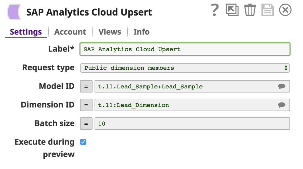 SAP Analytics Cloud Impostazioni di Upsert 