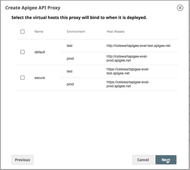 Dans la vue plateforme de la création d'Apigee API Proxy