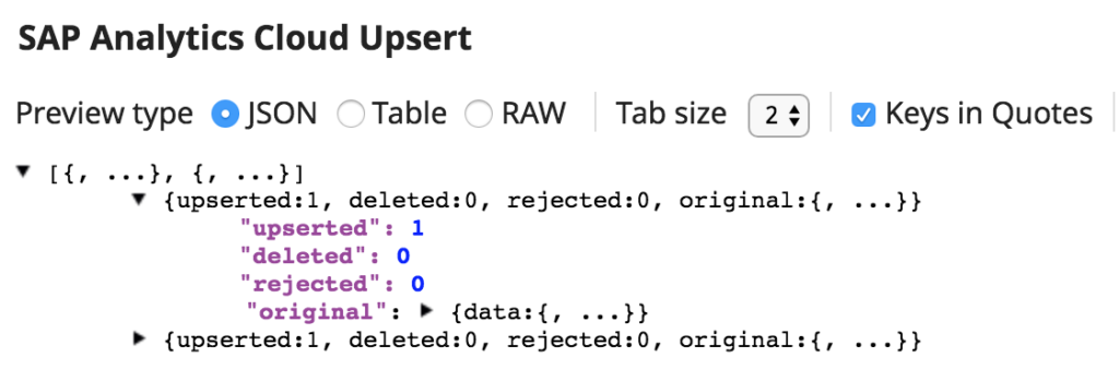 SAP Analytics Cloud Upsert Preview