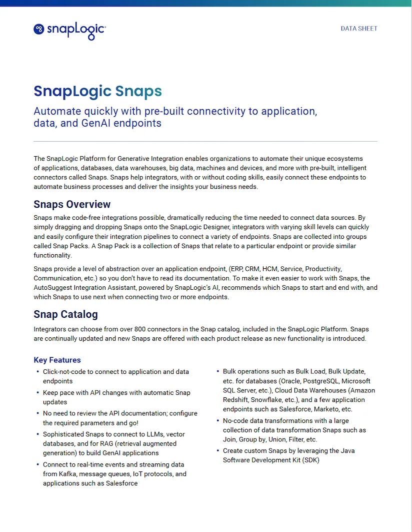 SnapLogic Snaps data sheet thumbnail