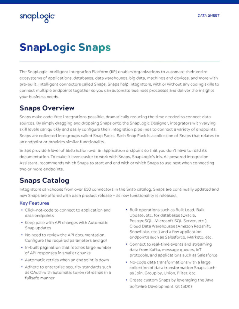 Snaps Overview Data Sheet | SnapLogic