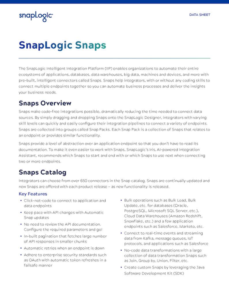 Snaps Overview data sheet preview