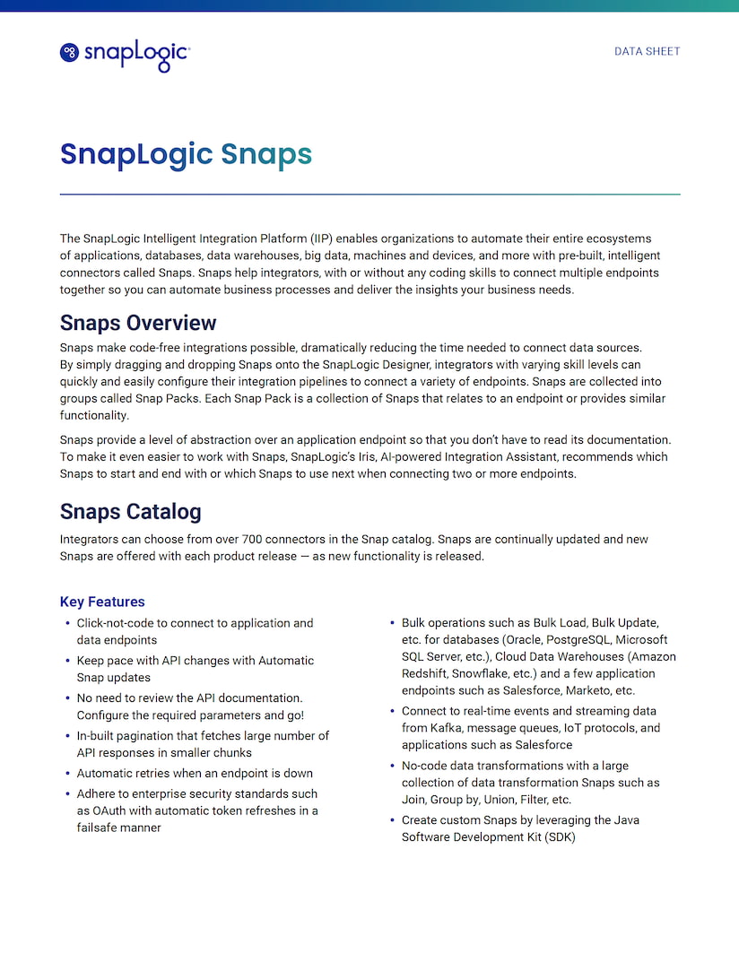 Snaps Overview Data Sheet | SnapLogic