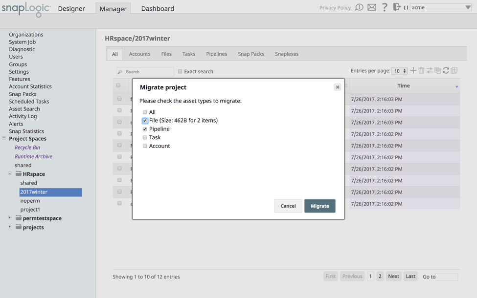 File di migrazione di SnapLogic EIC