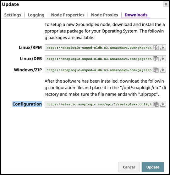 SnapLogic Enterprise Integration Cloud Fenêtre de mise à jour