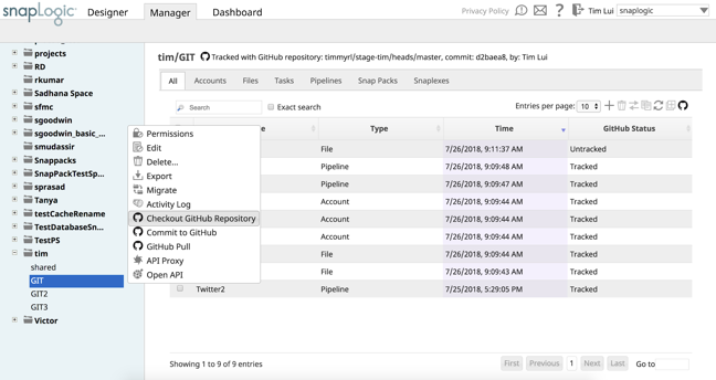 salvare le risorse di SnapLogic nel repository GitHub