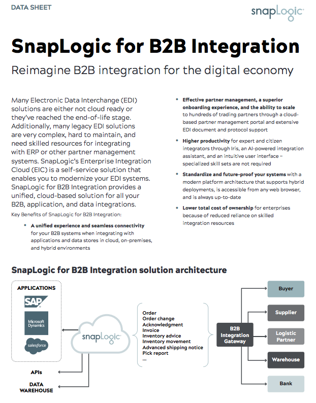 SnapLogic for B2B integration data sheet