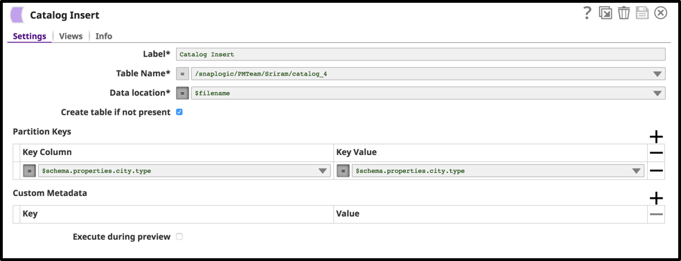 Catalog Insert SnapLogic Data Catalog.