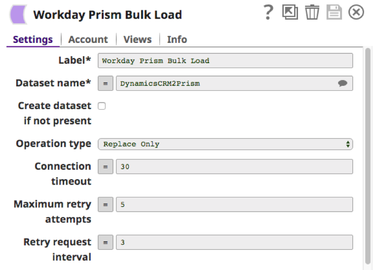 Impostazioni di Workday Prism Bulk Load SnapLogic