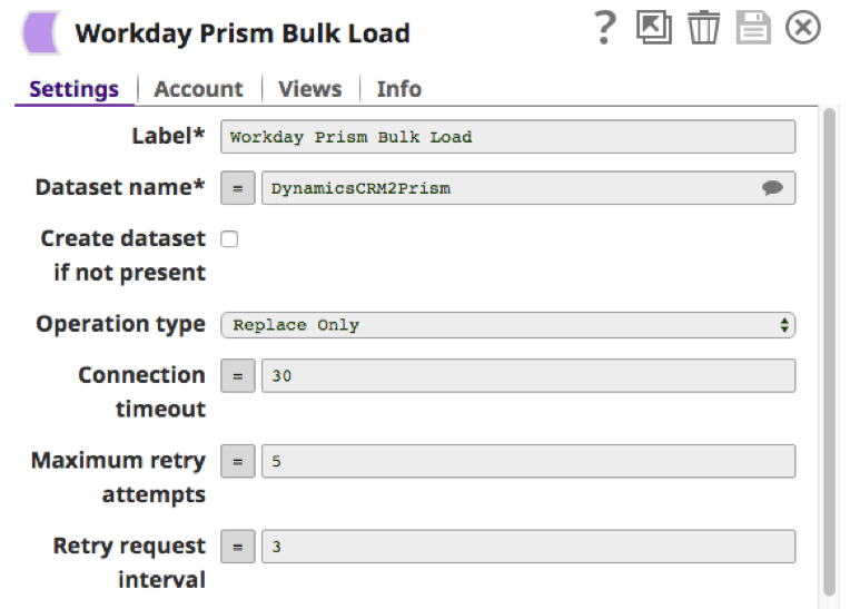 Workday Prism Bulk Load SnapLogic-Einstellungen