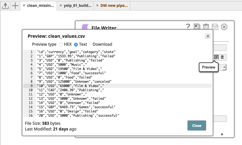 wie die bereinigte Datei in SnapLogic Data Science aussieht