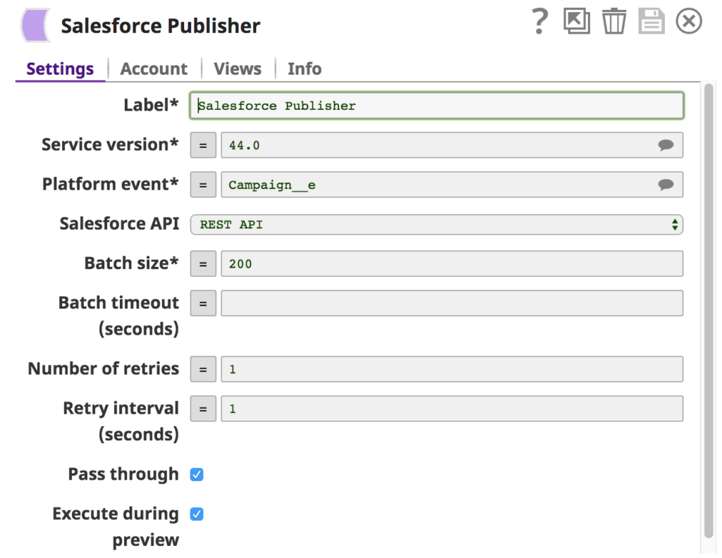 Abbildung 1: Verwenden Sie den Salesforce Publisher Snap, um Ereignisse in Salesforce zu veröffentlichen. 