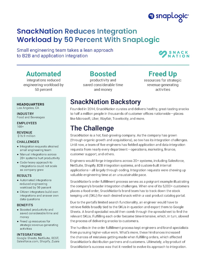 snacknation reduces integration workload by 50 percent with snaplogic case study