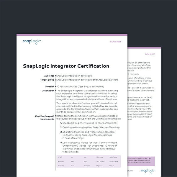 SnapLogic Integrator Certification Data Sheet