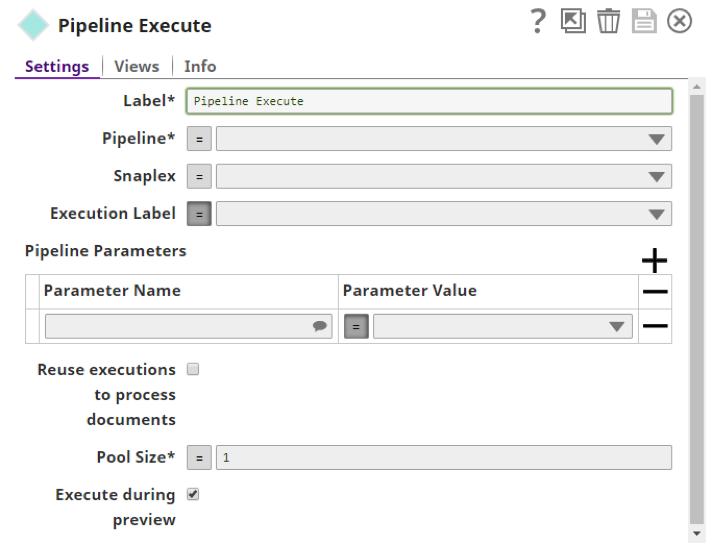 Pipeline Esegui impostazioni vista SnapLogic