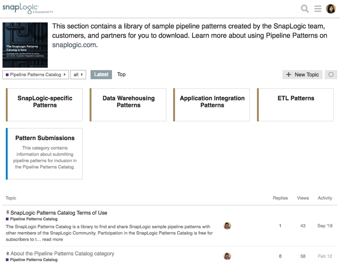 Members can select from application integration, to data warehousing, ETL, and SnapLogic-specific pipelines