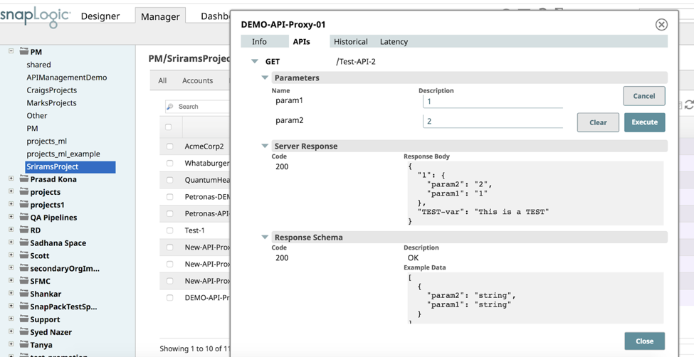 Testare le API e ottenere la risposta del server e lo schema di risposta.