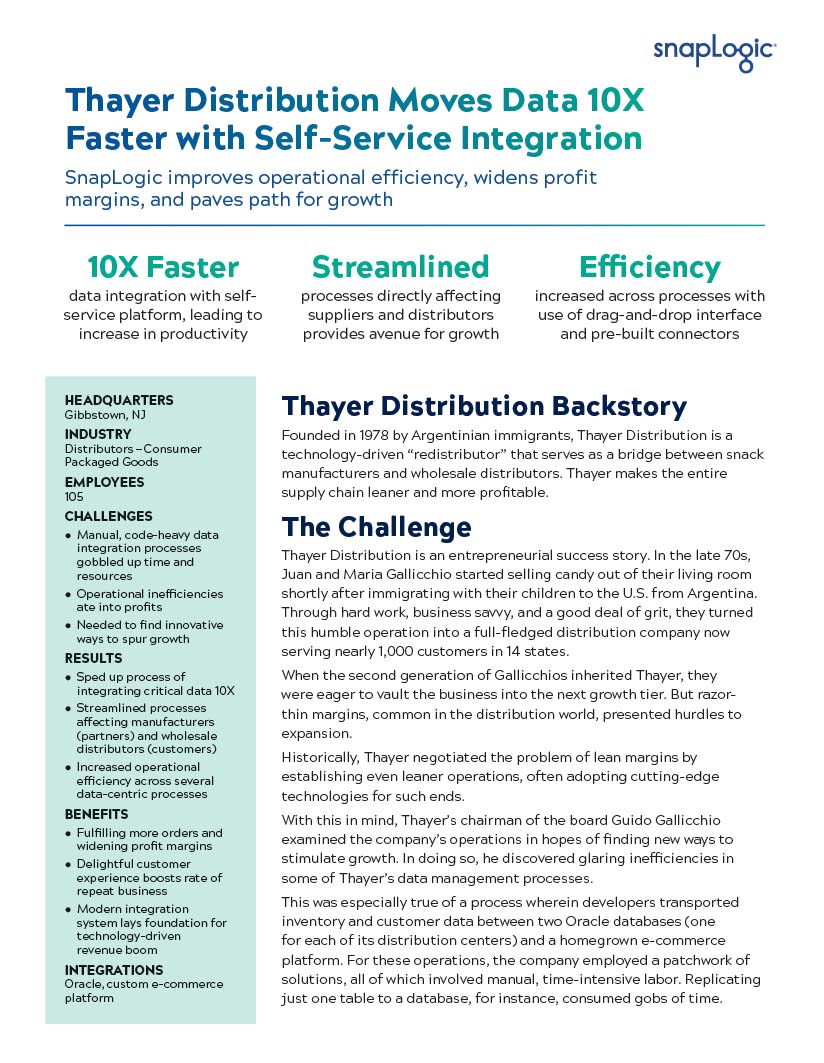 Thayer Distribution Moves Data 10X Faster with Self-Service Integration case study thumbnail