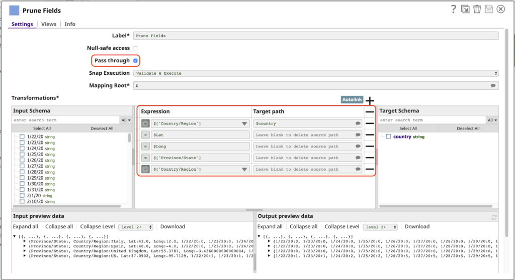 Figure 10: Pruning input data fields for a simplified output 