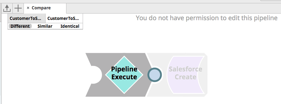 Figure 14: The SnapLogic Pipeline Compare feature for CustomerToSalesforce Pipeline