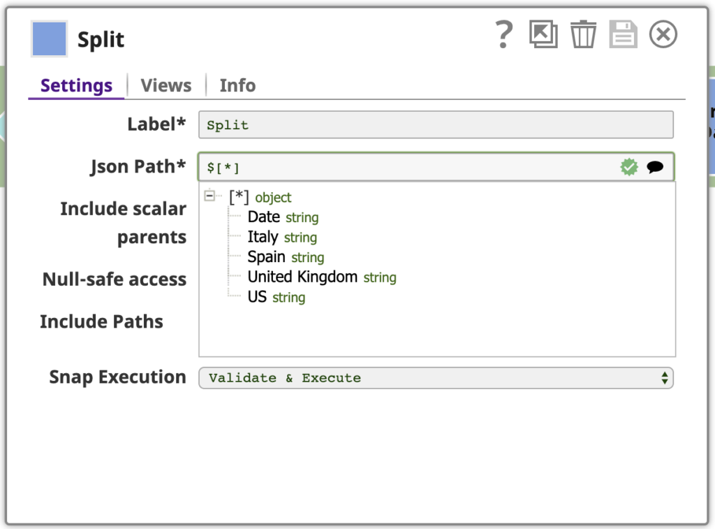 Figura 16: Configurazione dello splitter JSON