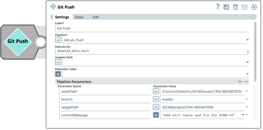 Figure 17: Invoking the GitLab_Push Pipeline using a Pipeline Execute Snap