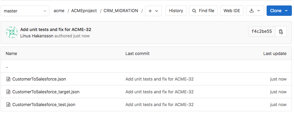 Figure 19 : Dépôt GitLab montrant le récent commit Git et le contenu du dépôt