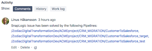 Figure 20 : Commentaire sur le ticket JIRA