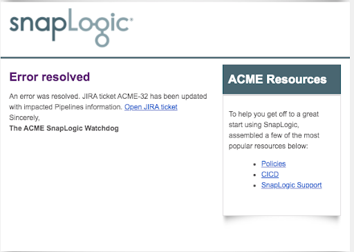 Figure 20: Email that was sent to inform about the resolved issue