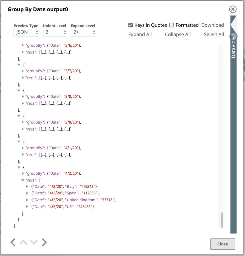 Figure 21: Output of Group By Fields Snap