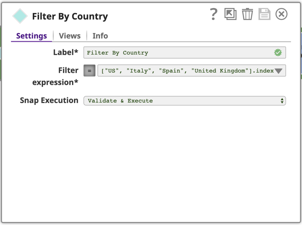 Figure 7: Filter Snap configuration