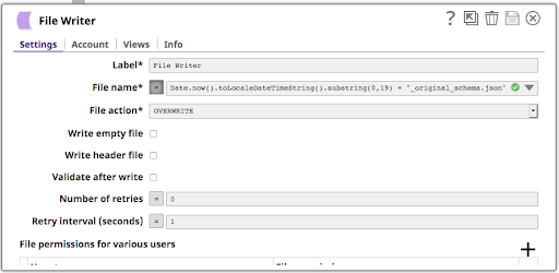 Figure 3: File Writer expression to generate timestamped filenames