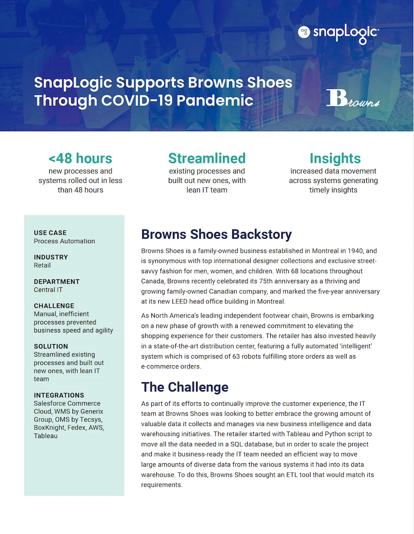 SnapLogic Supports Browns Shoes Through COVID-19 Pandemic case study thumbnail