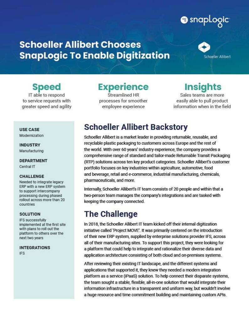 Schoeller Allibert Chooses SnapLogic To Enable Digitization case study preview