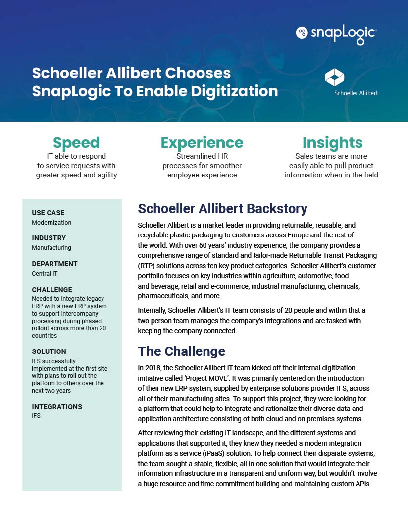 Schoeller Allibert Chooses SnapLogic To Enable Digitization case study preview