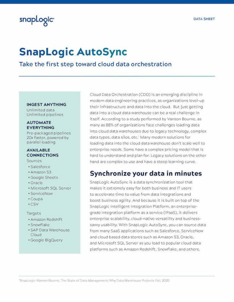 SnapLogic AutoSync data sheet