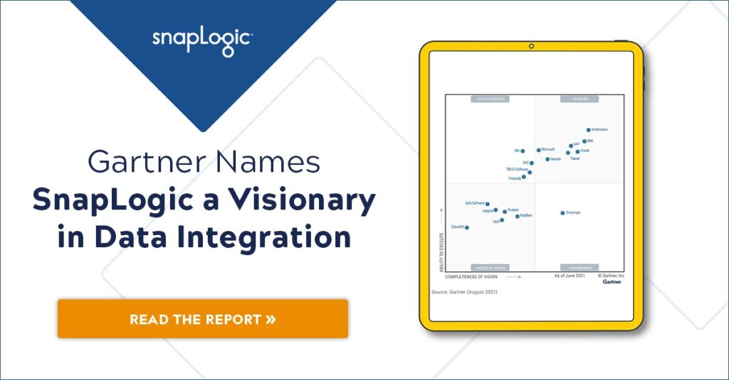 Gartner® posiziona SnapLogic come unico visionario nel Magic Quadrant™ del 2021 per gli strumenti di integrazione dei dati