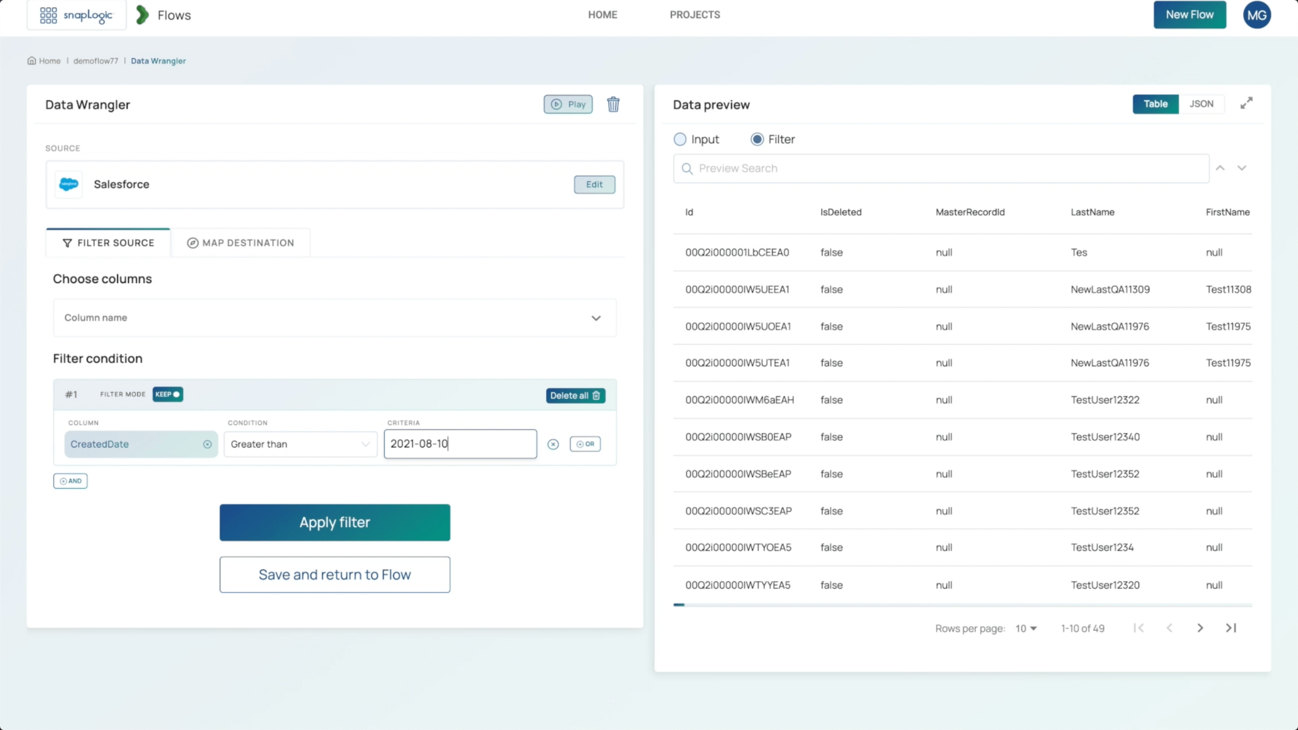 Screen shot of SnapLogic Flows software.