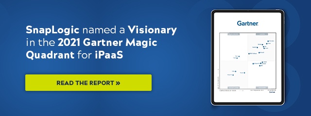 SnapLogic è stata nominata visionaria nel Magic Quadrant™ 2021 di Gartner® per gli iPaaS aziendali.