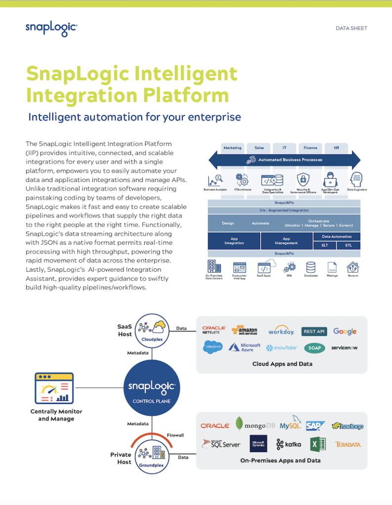 SnapLogic Intelligent Integration Platform data sheet