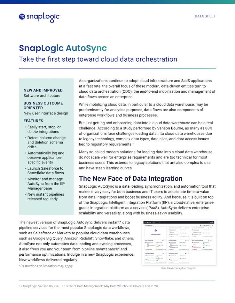 SnapLogic AutoSync data sheet preview